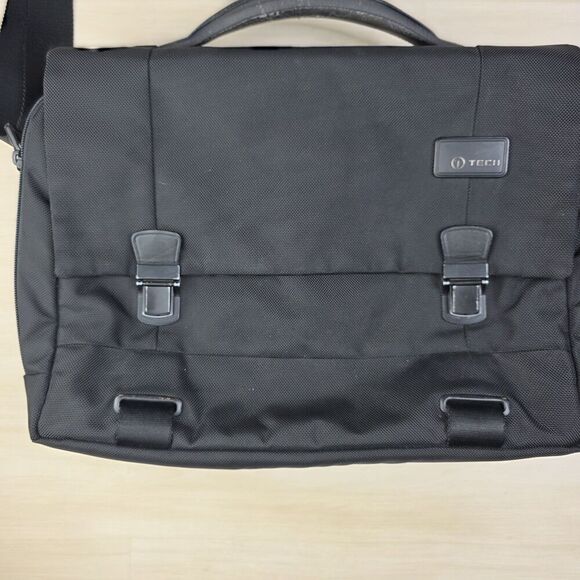 TUMI T-Tech Laptop Flap Brief Messenger Bag Briefcase Crossbody 058627D Black‎ - Picture 3 of 13